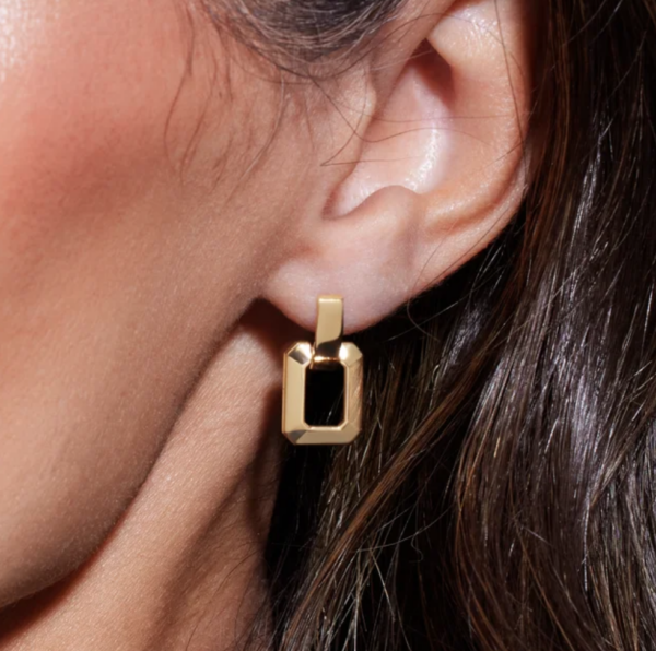 14K Gold Geometric Drop Earrings - Image 4